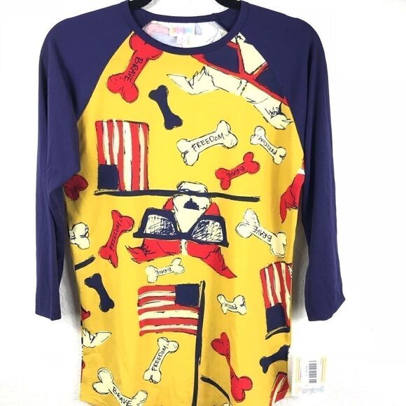 NWT LuLaRoe Americana Randy Dog Raglan Tee - Picture 1 of 7